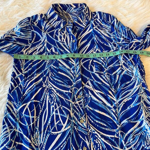 LILLY PULITZER Sea View Voile Button Down Shirt Rayon Blouse Blue‎ White Sz S - Picture 9 of 10